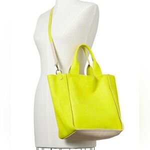 GAP Neon Yellow Leather Small Tote w/Crossbody Strap